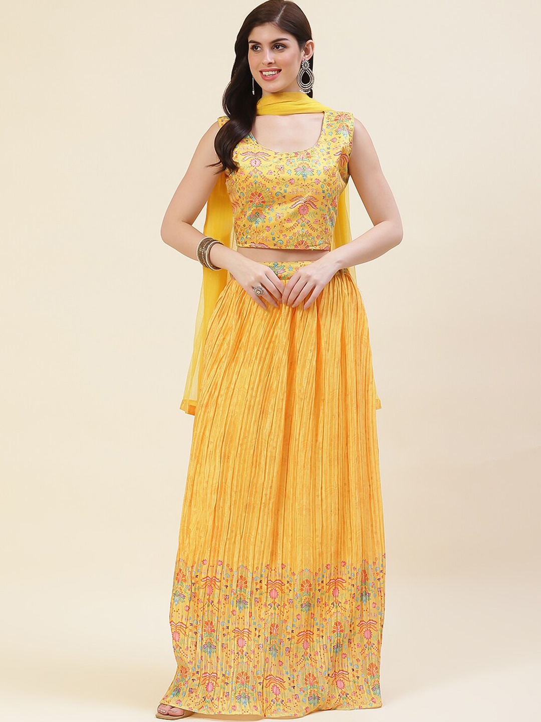 

Meena Bazaar Printed Ready To Wear Lehenga & Blouse With Dupatta, Yellow