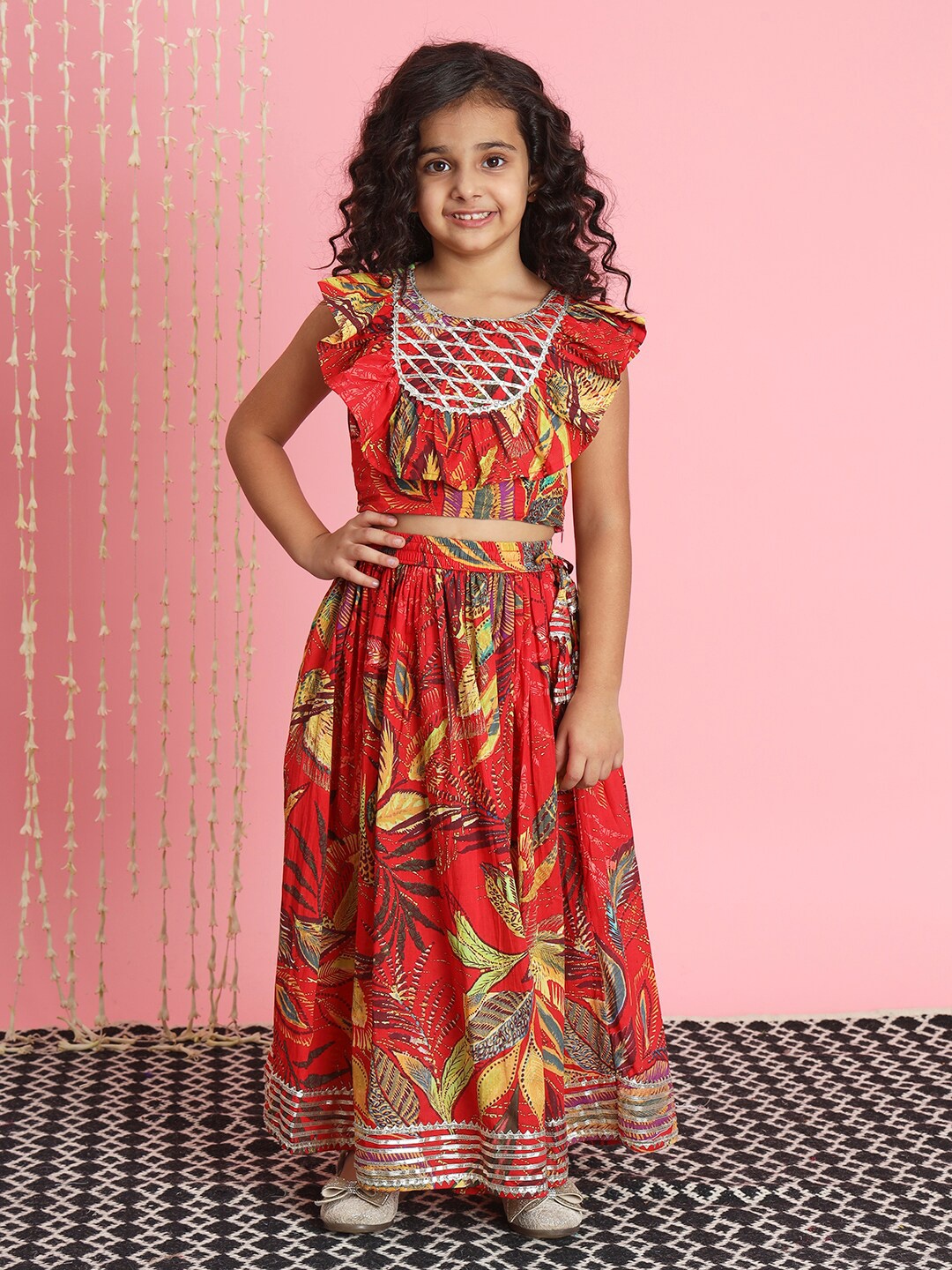 

Readiprint Girls Printed Cotton Ready to Wear Lehenga & Blouse, Red