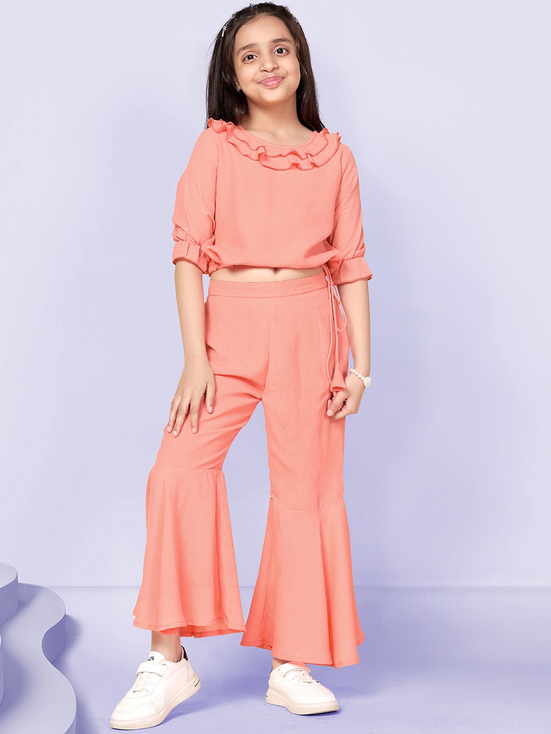 

FASHION DREAM Girls Tie Up Top With Sharara, Peach