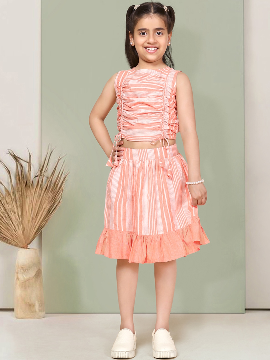 

FASHION DREAM Girls Striped Top With Skirt, Orange