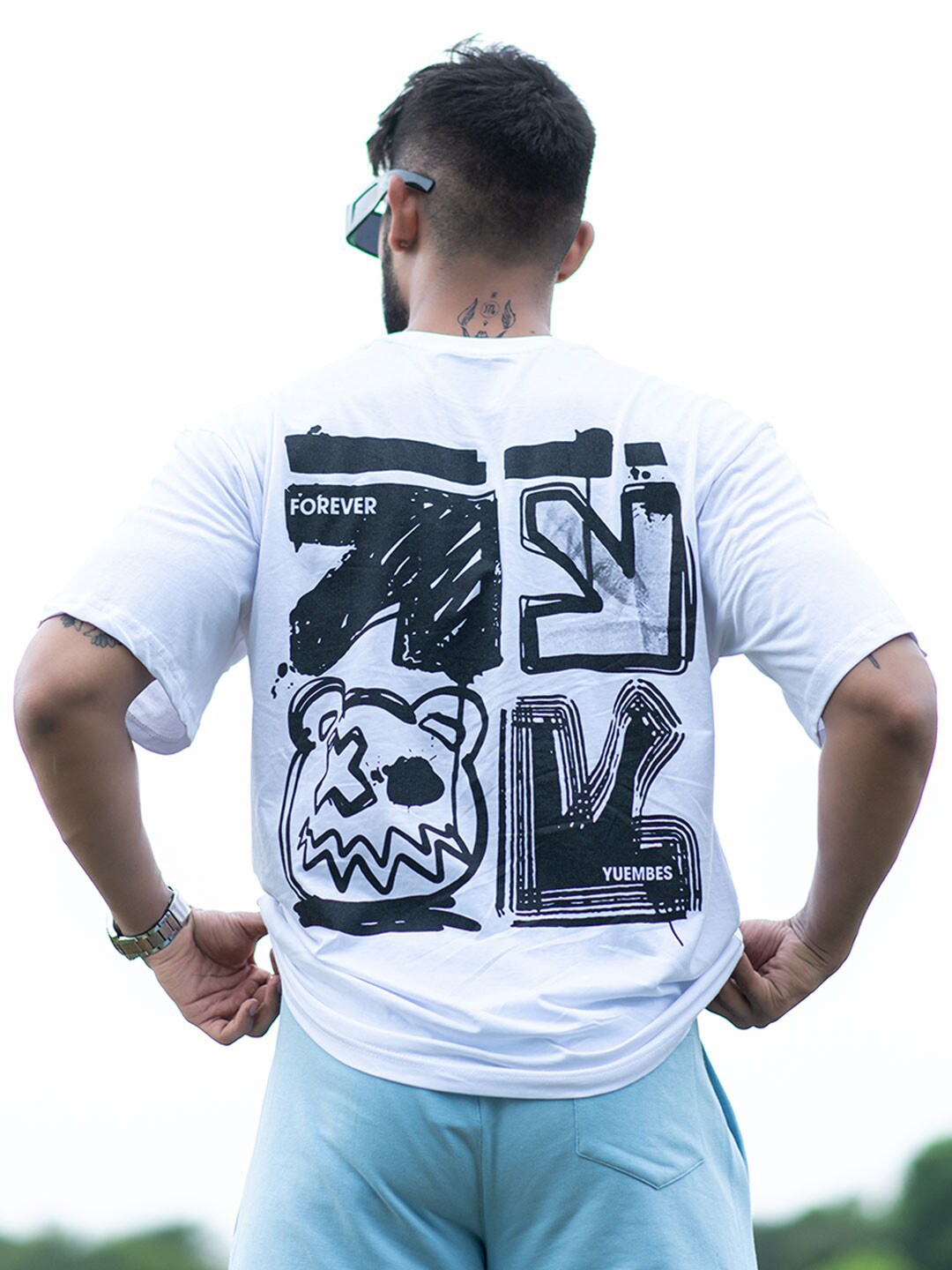 

Tistabene Graphic Printed Henley Neck Oversized Cotton T-shirt, White