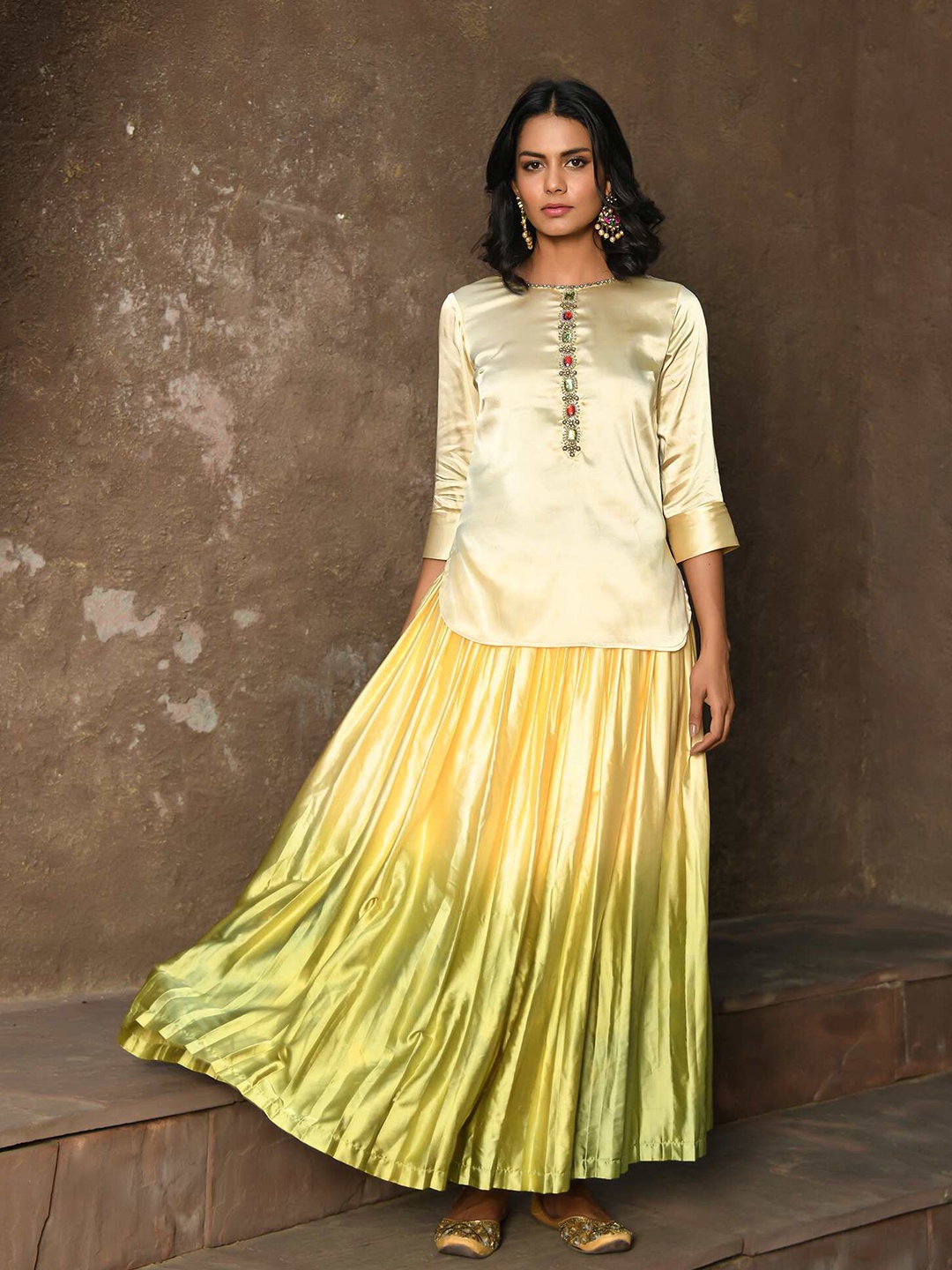 

NUHH Embroidered Zardozi Ready To Wear Lehenga & Blouse With Dupatta, Yellow