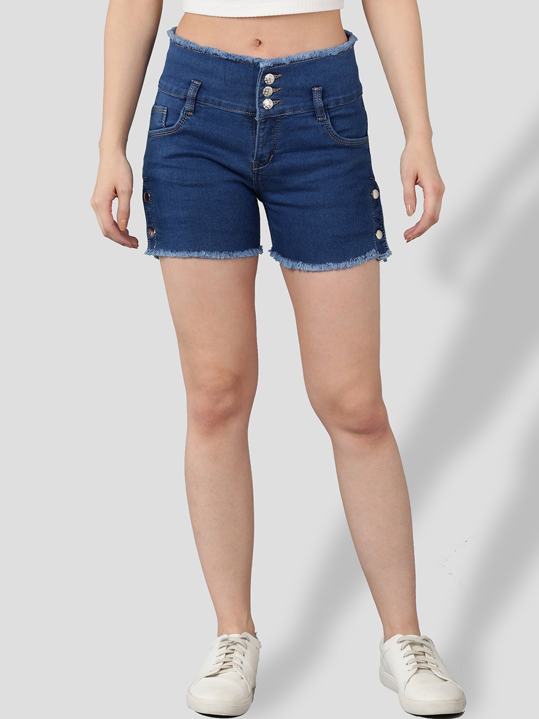 

Apraa & Parma Washed Mid Rise Cotton Denim Shorts, Blue