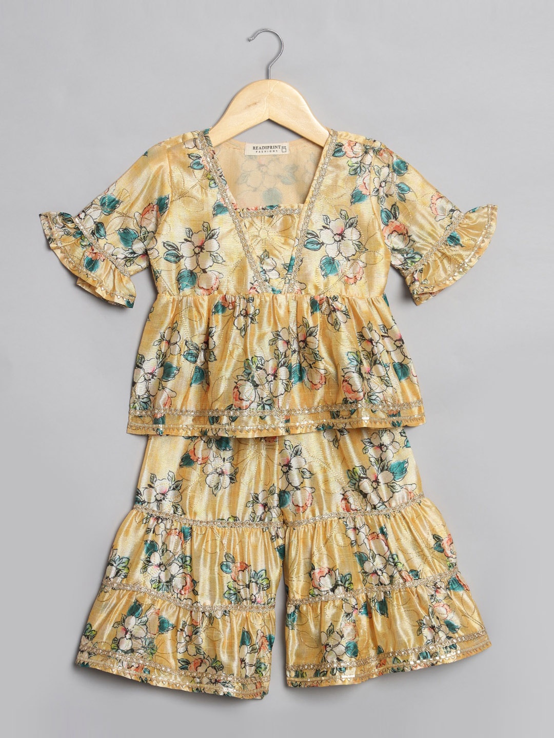 

Readiprint Girls Floral Printed Kurti with Sharara, Yellow
