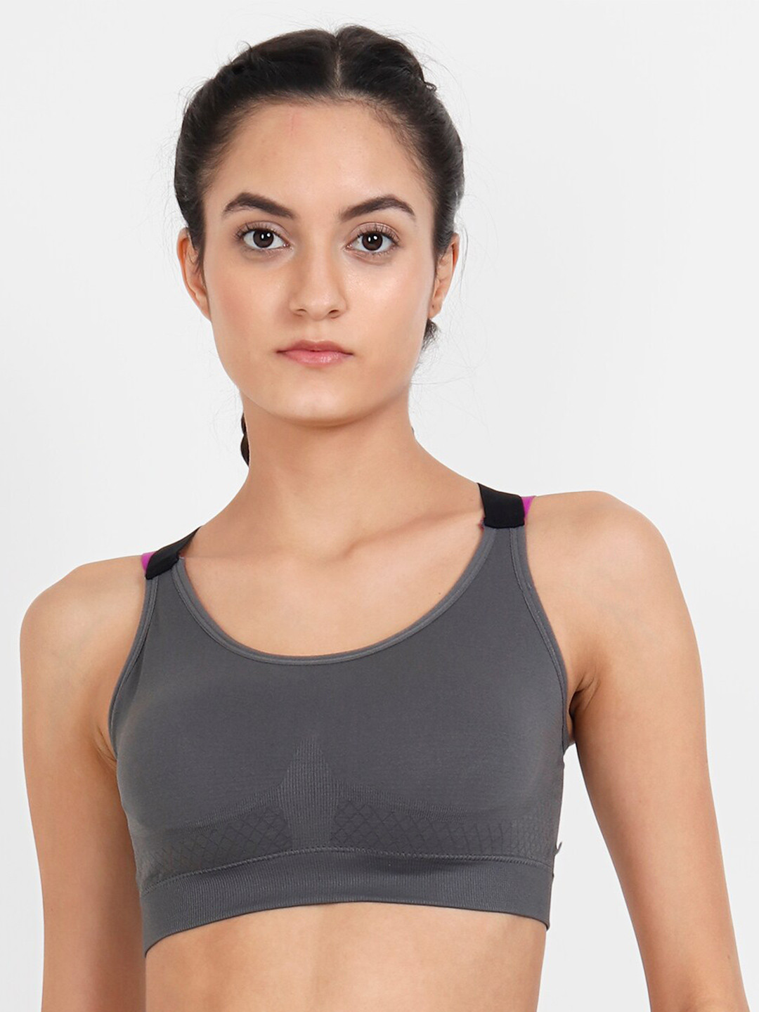 

Lebami Full Coverage Lightly Padded Dry Fit High Support Workout Bra With All Day Comfort, Grey
