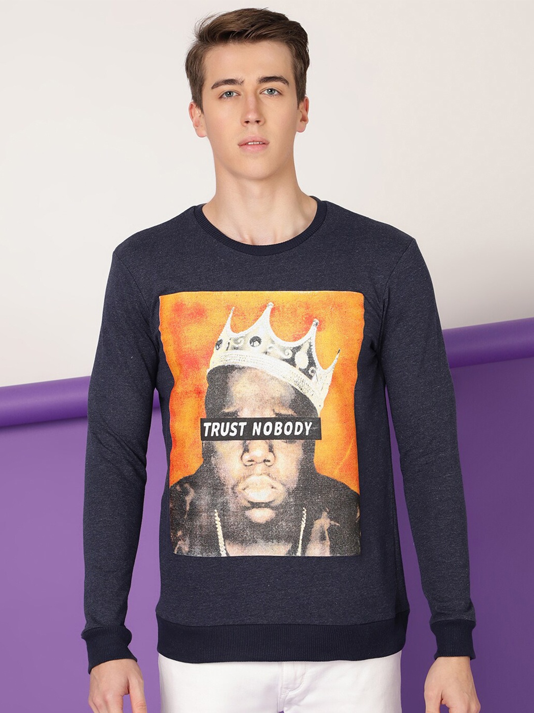 

FTX Typography Printed Round Neck Sweatshirt, Navy blue