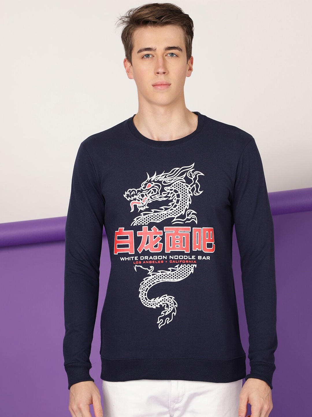 

FTX Typography Printed Round Neck Sweatshirt, Navy blue