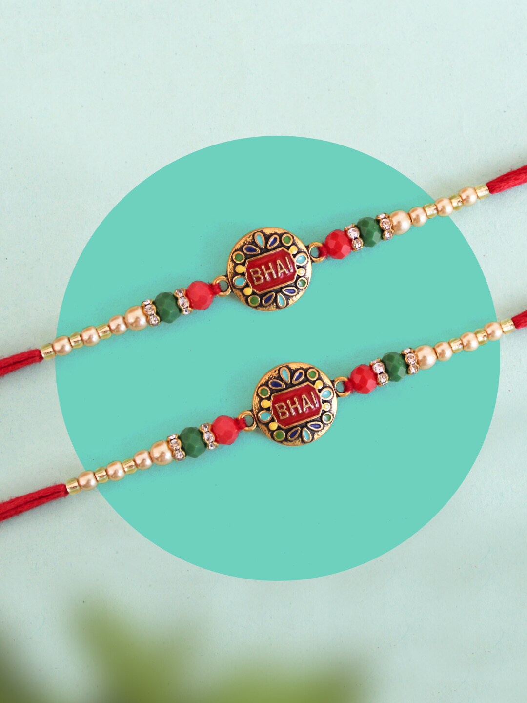 

TIED RIBBONS Set Of 2 Bhai Charm Rakhi, Red