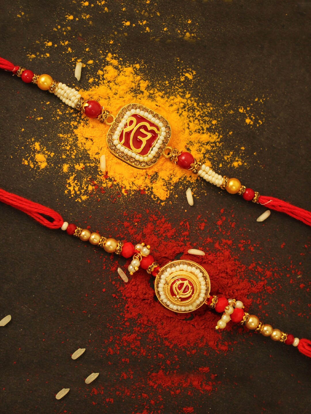 

TIED RIBBONS Set Of 2 Beaded Charm Rakhi, Gold