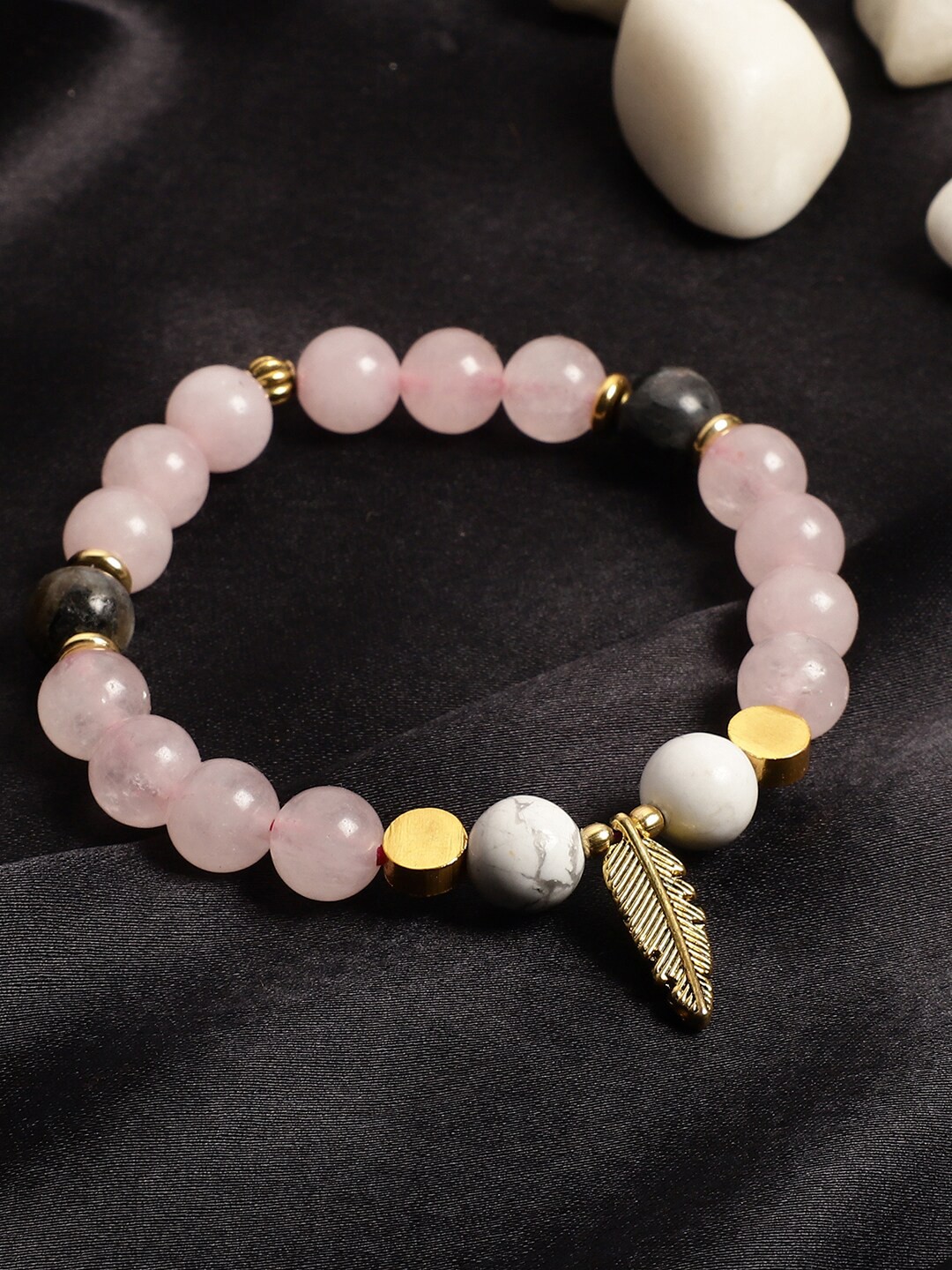 

TAG 7 Women Rose Charm Semi Precious Stone Bracelet, Gold