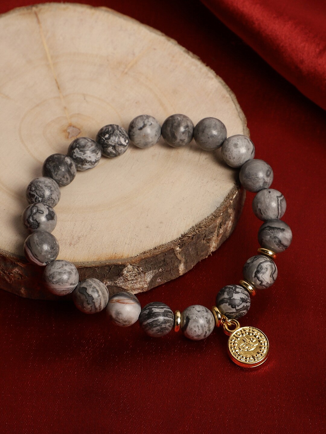 

TAG 7 Women Map Jasper Semi Precious Stone Bracelet, Grey