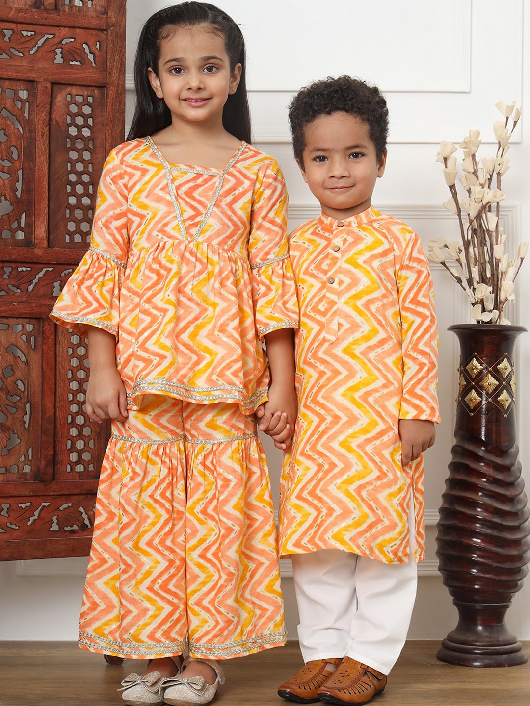 

Readiprint Boys Chevron Printed Kurta With Pyjamas, Peach