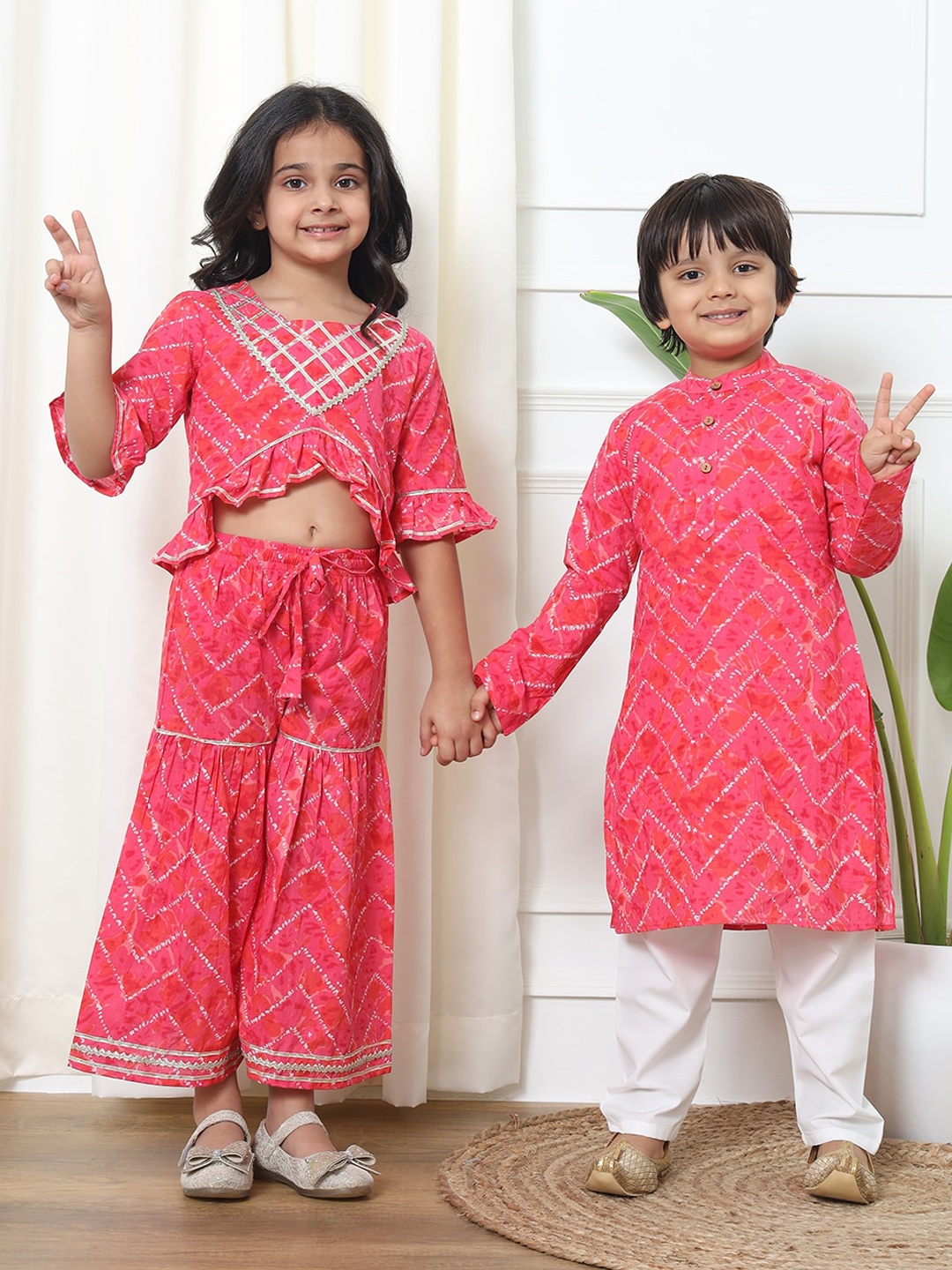 

Readiprint Fashions Girls Printed Pure Cotton Top with Sharara, Pink