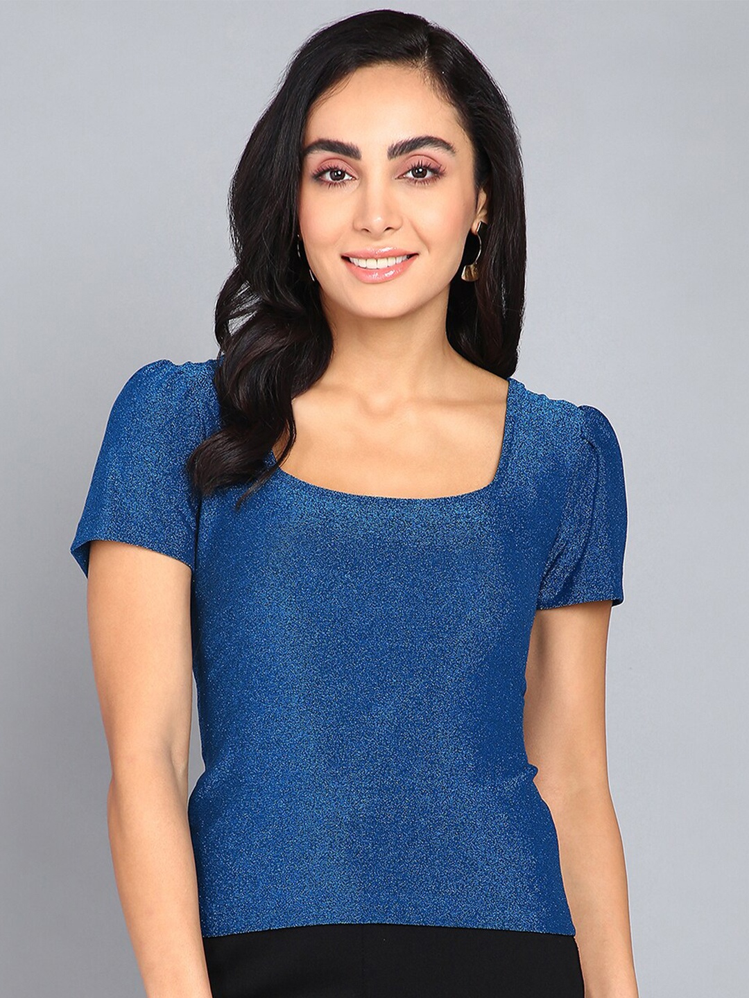 

Mast & Harbour Square Neck Embelllished Top, Turquoise blue