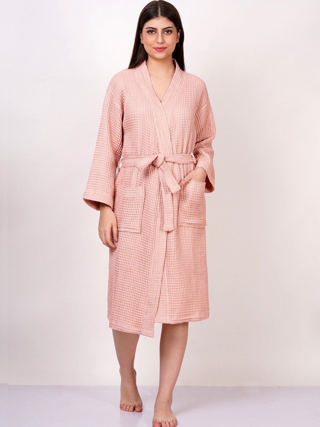 

AVI Living Waffle 350 GSM Pure Cotton Quick-Dry Bath Robe, Pink