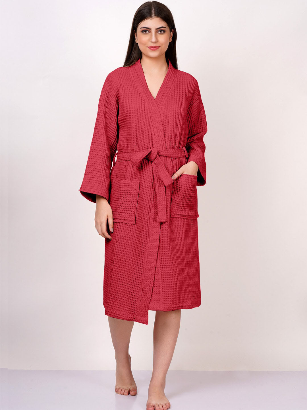 

AVI Living Maroon Waffle 350 Pure Cotton Bath Robe