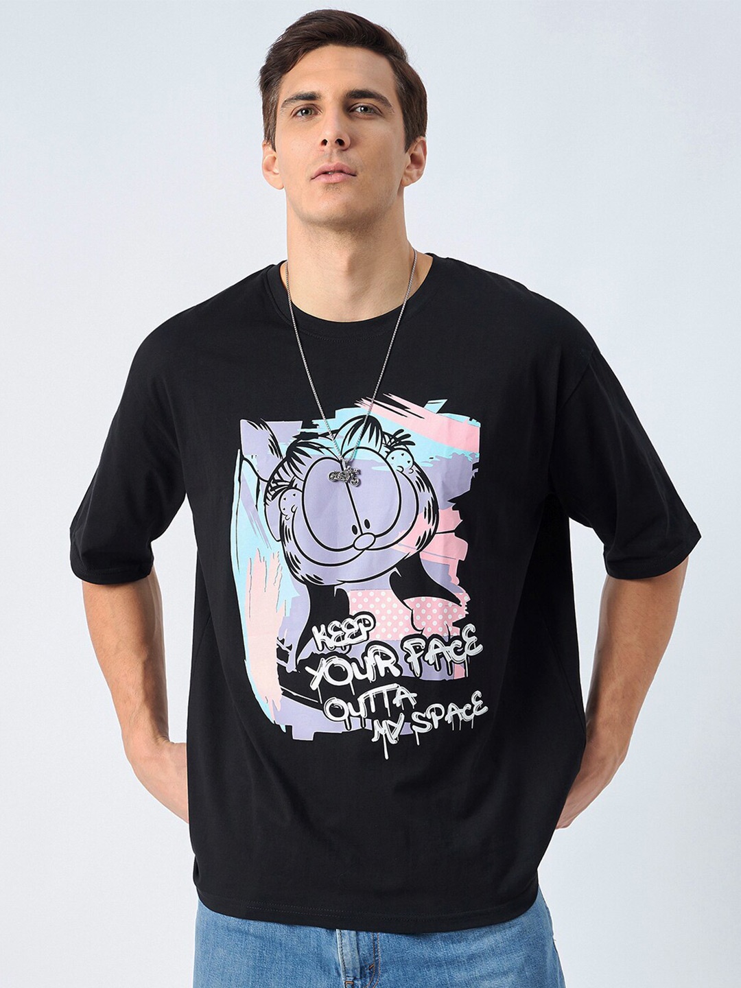 

COLOR CAPITAL Graphic Printed Round Neck Oversized Pure Cotton T-shirt, Black
