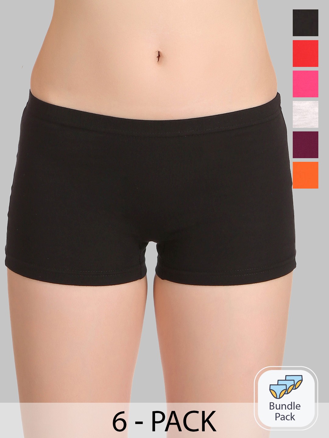 

SELFCARE Pack Of 6 Seamless Mid Rise Cotton Boy Shorts Briefs, Orange