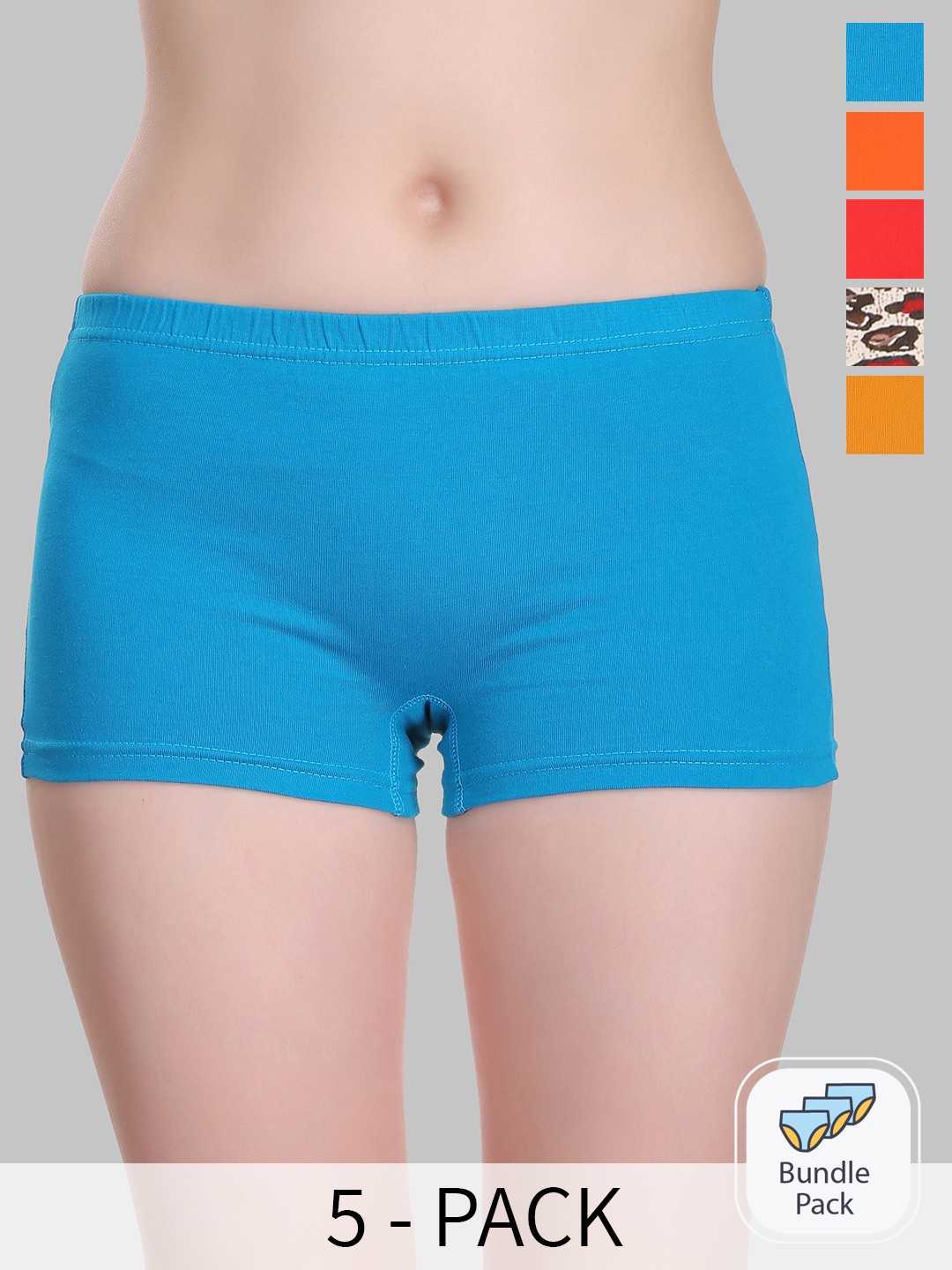 

SELFCARE Pack Of 5 Pure Cotton Boyshorts, Blue