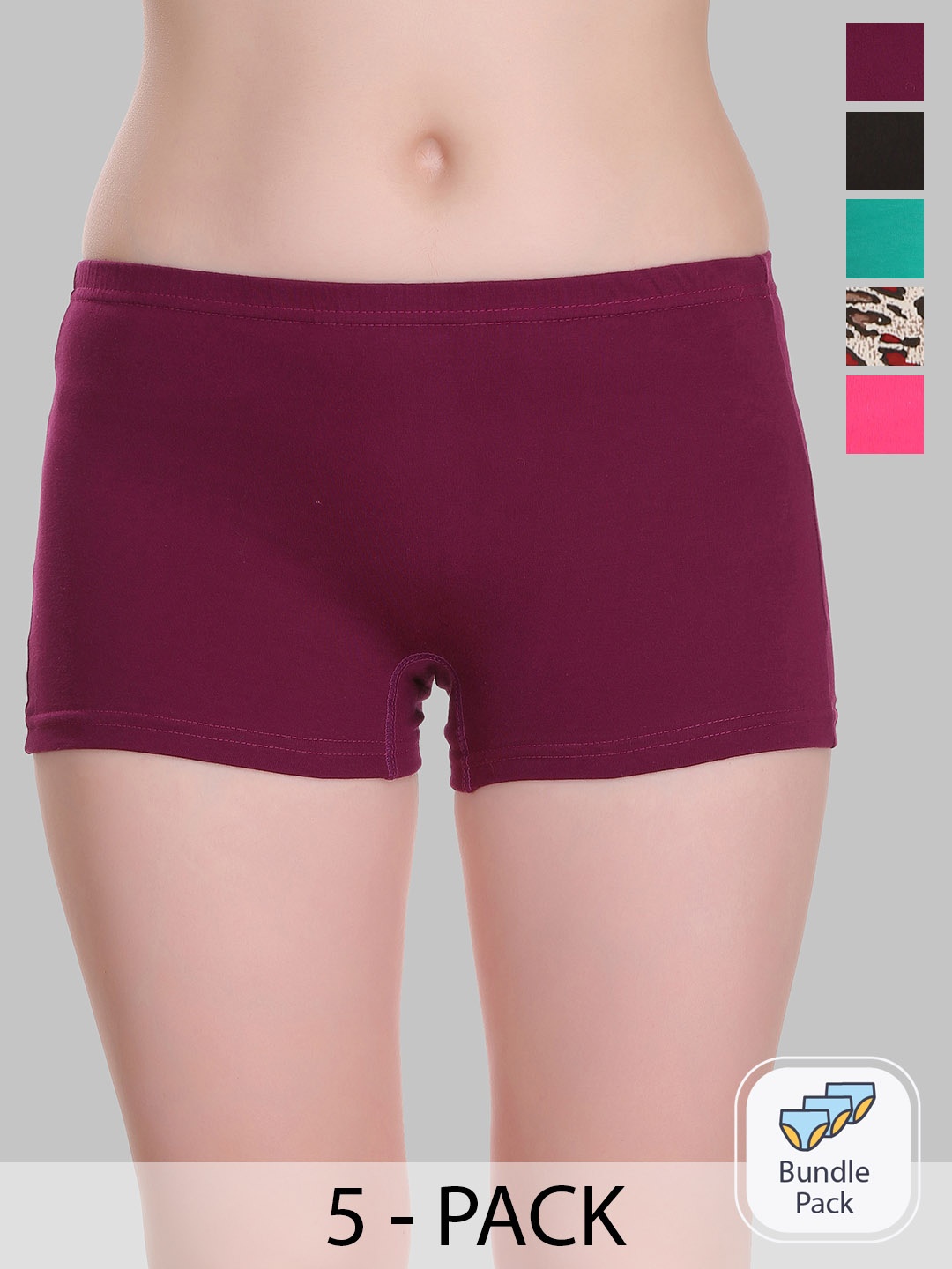 

SELFCARE Pack Of 5 Pure Cotton Boyshort Briefs, Maroon