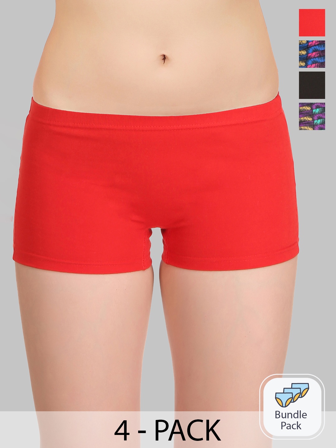 

SELFCARE Pack Of 4 Seamless Mid Rise Pure Cotton Boy Short Briefs, Red