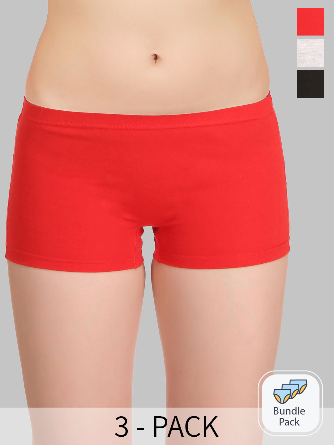 

SELFCARE Pack Of 3 Mid Rise Pure Cotton Boyshort Briefs, Red