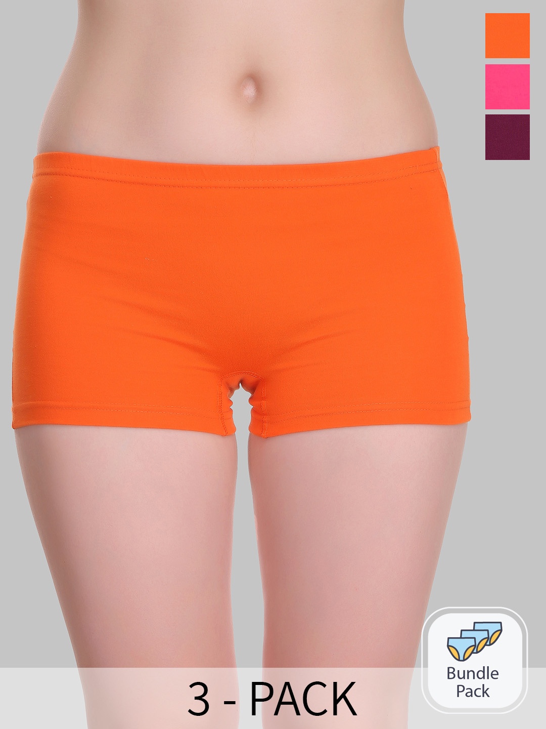 

SELFCARE Pck Of 3 Mid Rise Pure Cotton Boyshort Briefs, Orange