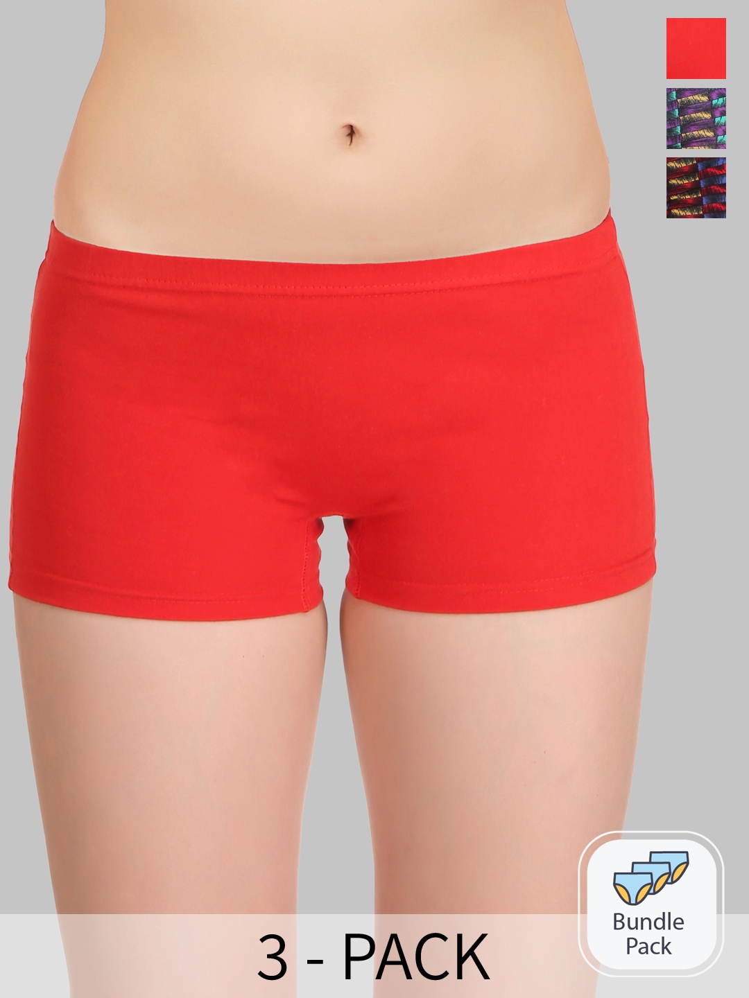 

SELFCARE Pack Of 3 Mid Rise Pure Cotton Boyshort Briefs, Red