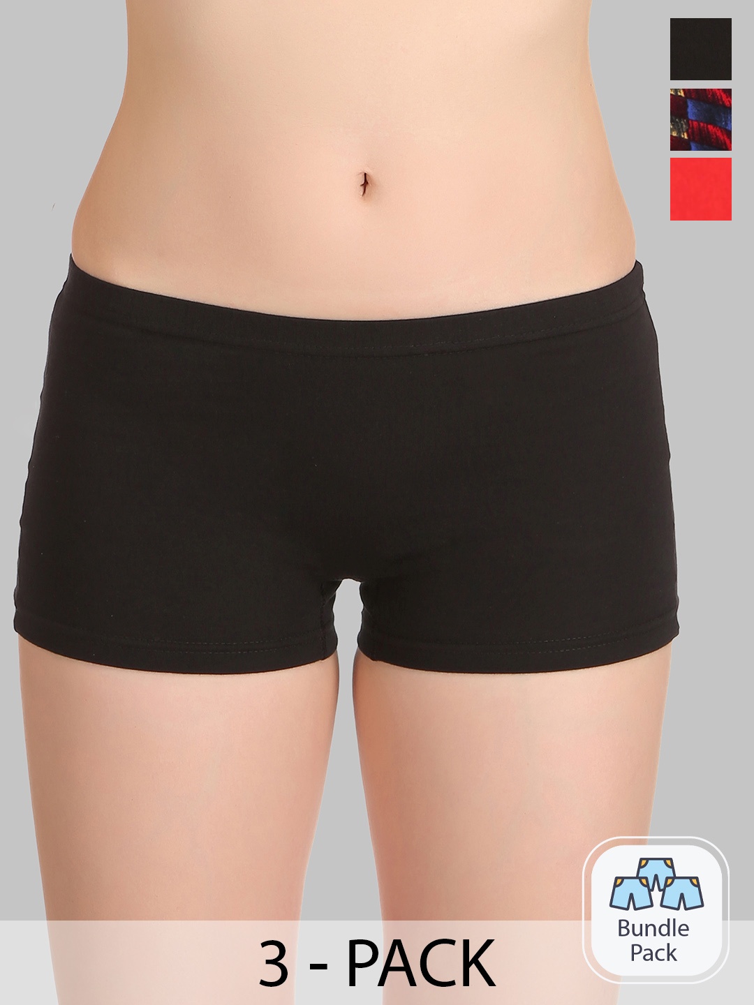 

SELFCARE Pack Of 3 Mid Rise Pure Cotton Boyshort Briefs, Black