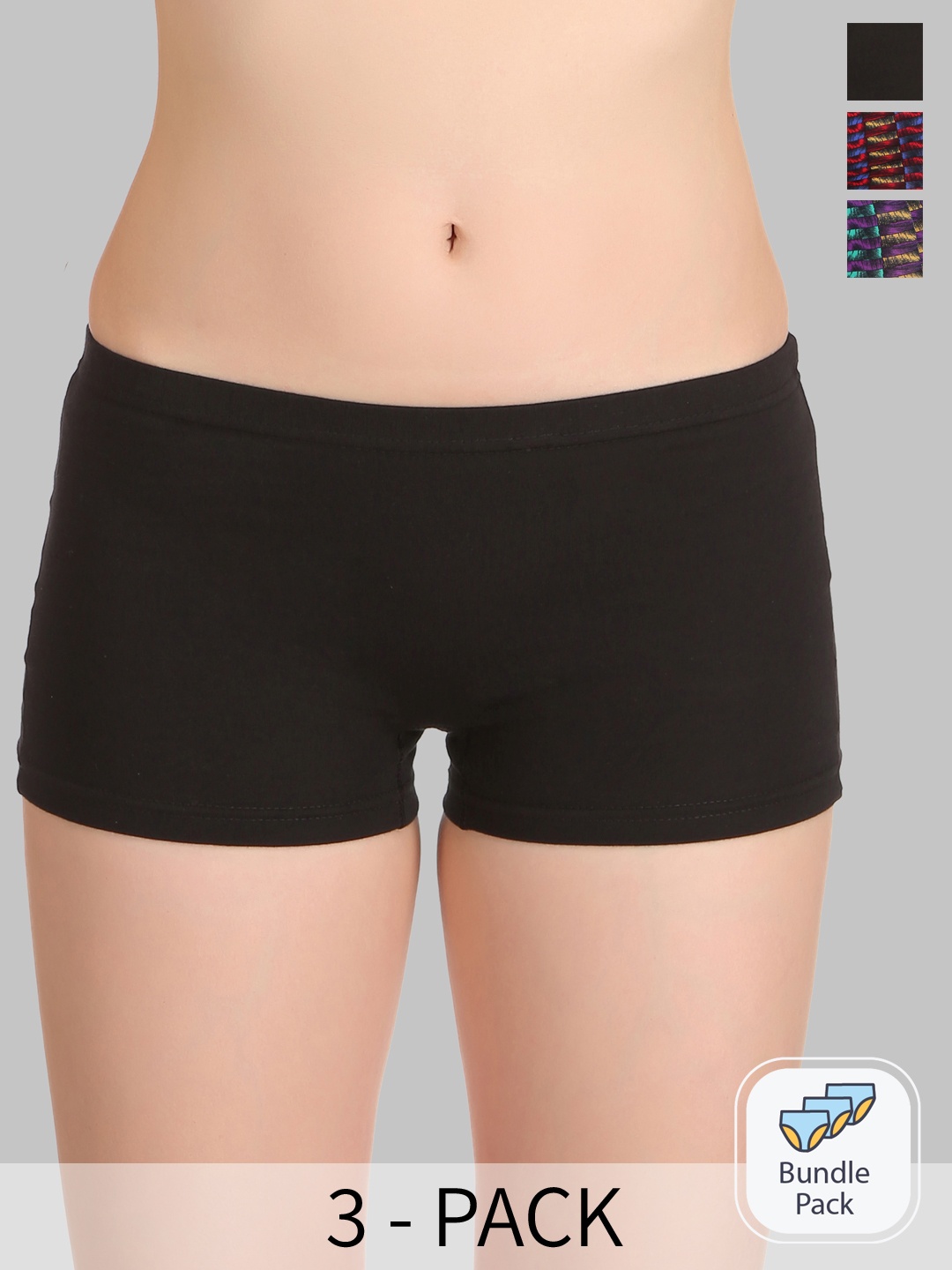 

SELFCARE Pack Of 3 Mid Rise Pure Cotton Boyshort Briefs, Black