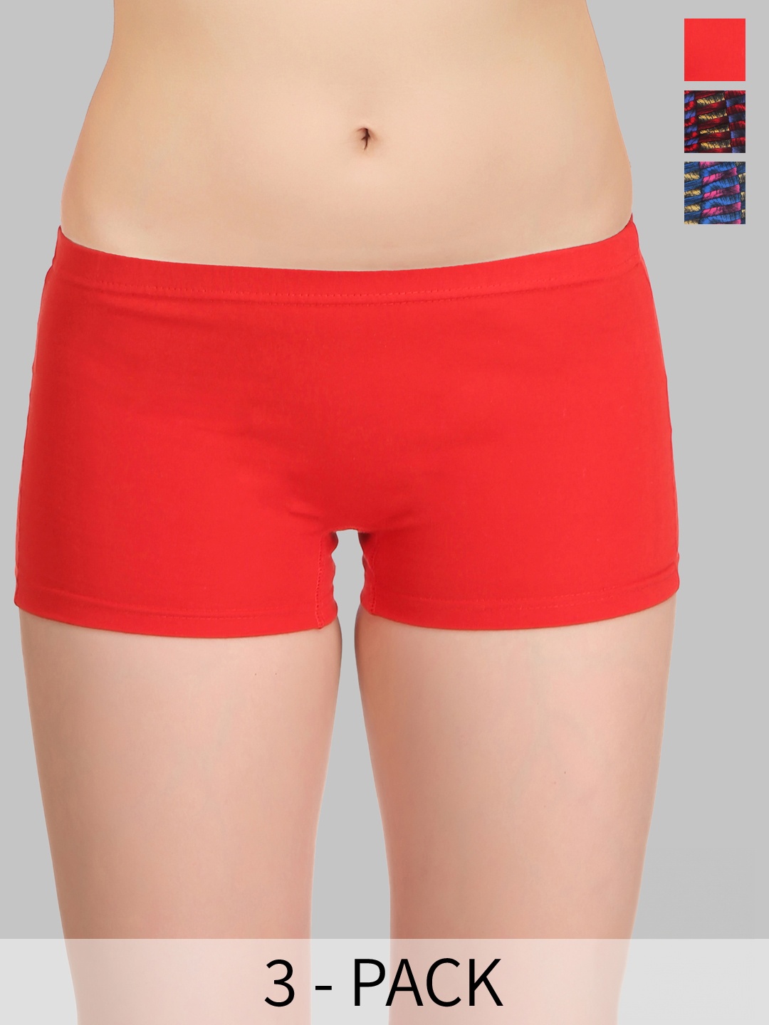 

SELFCARE Pack f 3 Pure Cotton Mid Rise Anti-Odour Boyshort Briefs, Red