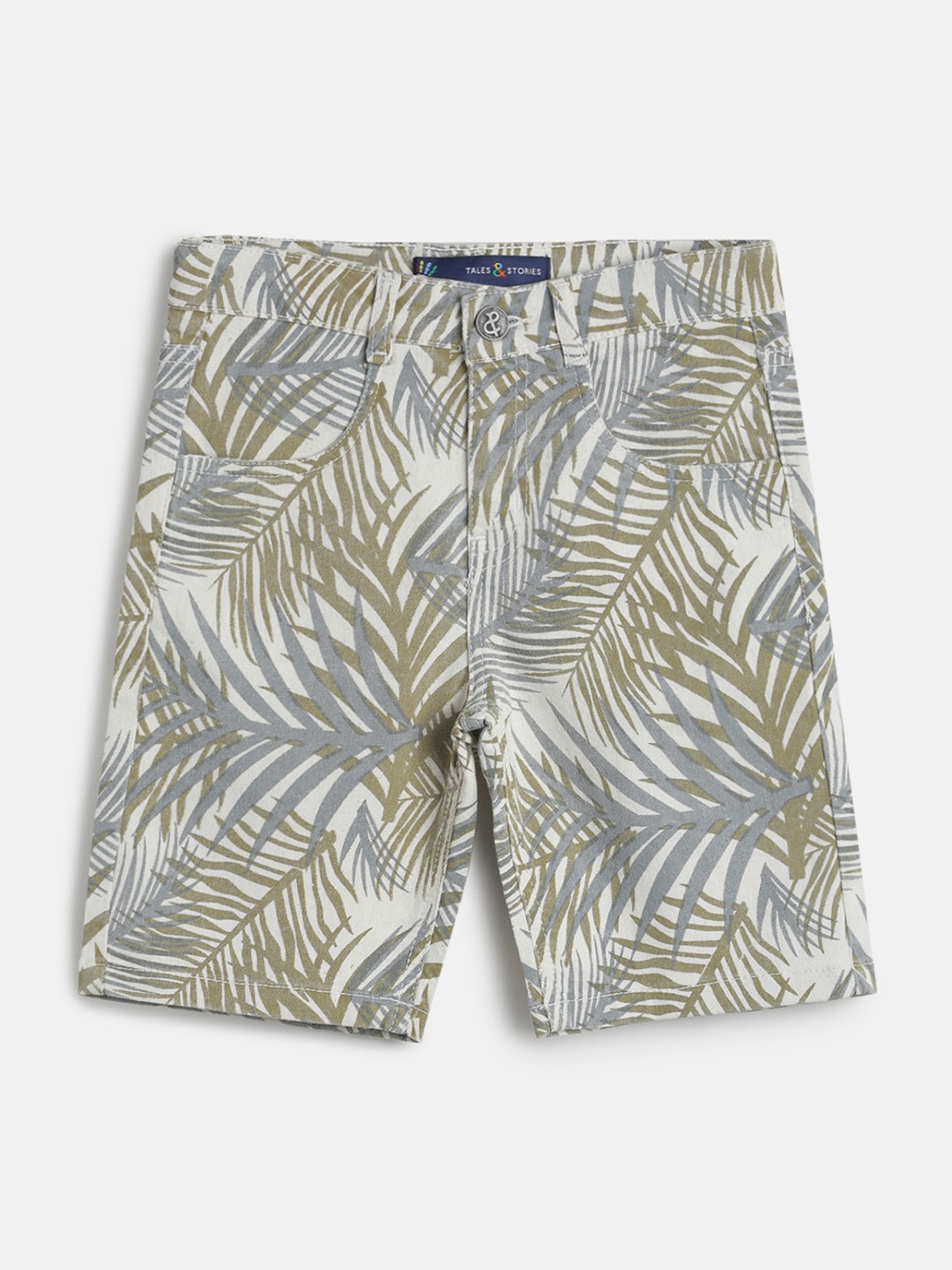 

TALES & STORIES Boys Tropical Printed Mid-Rise Cotton Shorts, Off white