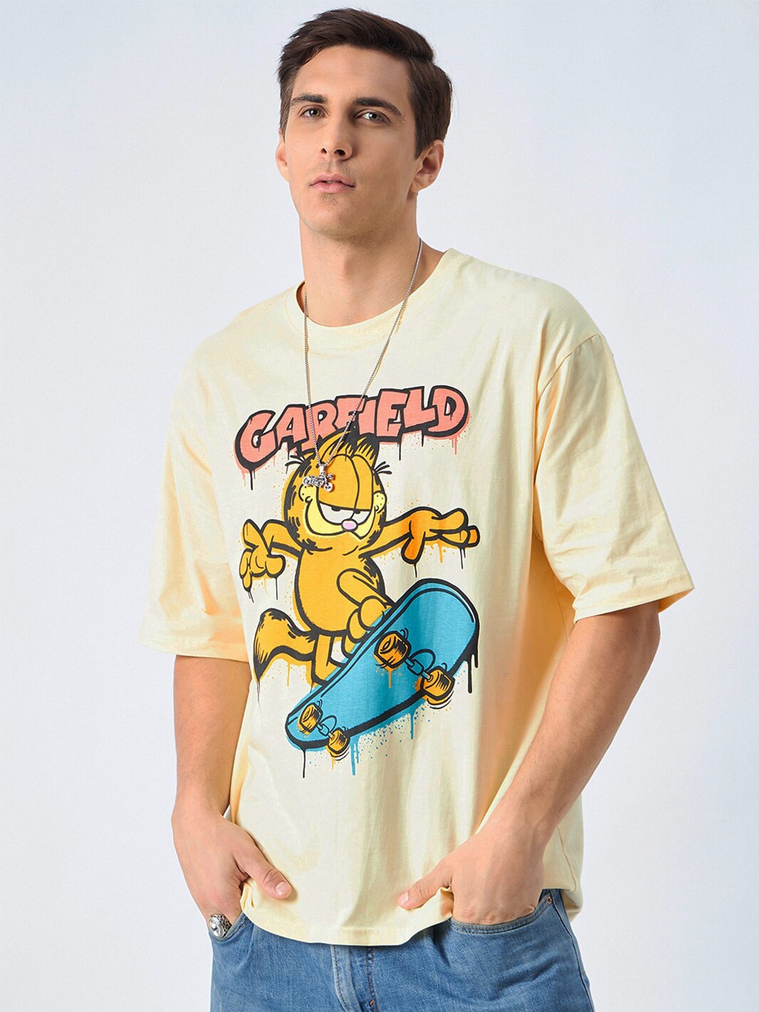 

COLOR CAPITAL Garfield Printed Round Neck Cotton Oversized T-shirt, Nude