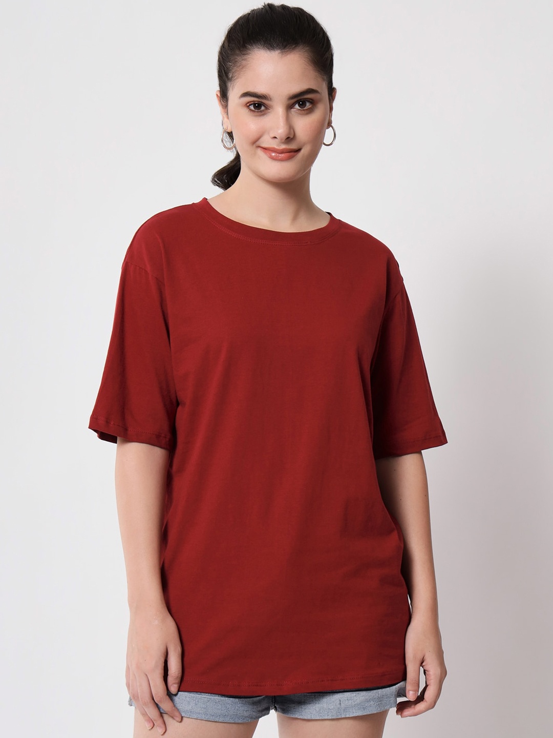 

Funday Fashion Relaxed Fit Cotton Oversized T-Shirt, Maroon