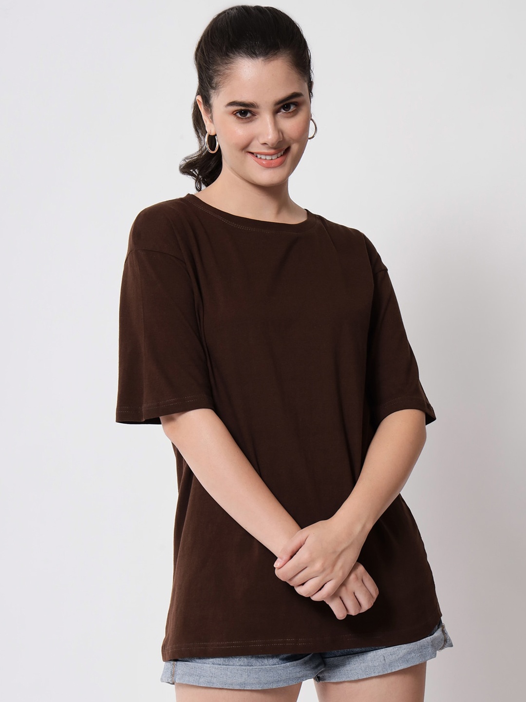 

Funday Fashion Relaxed Fit Cotton Oversized T-Shirt, Brown