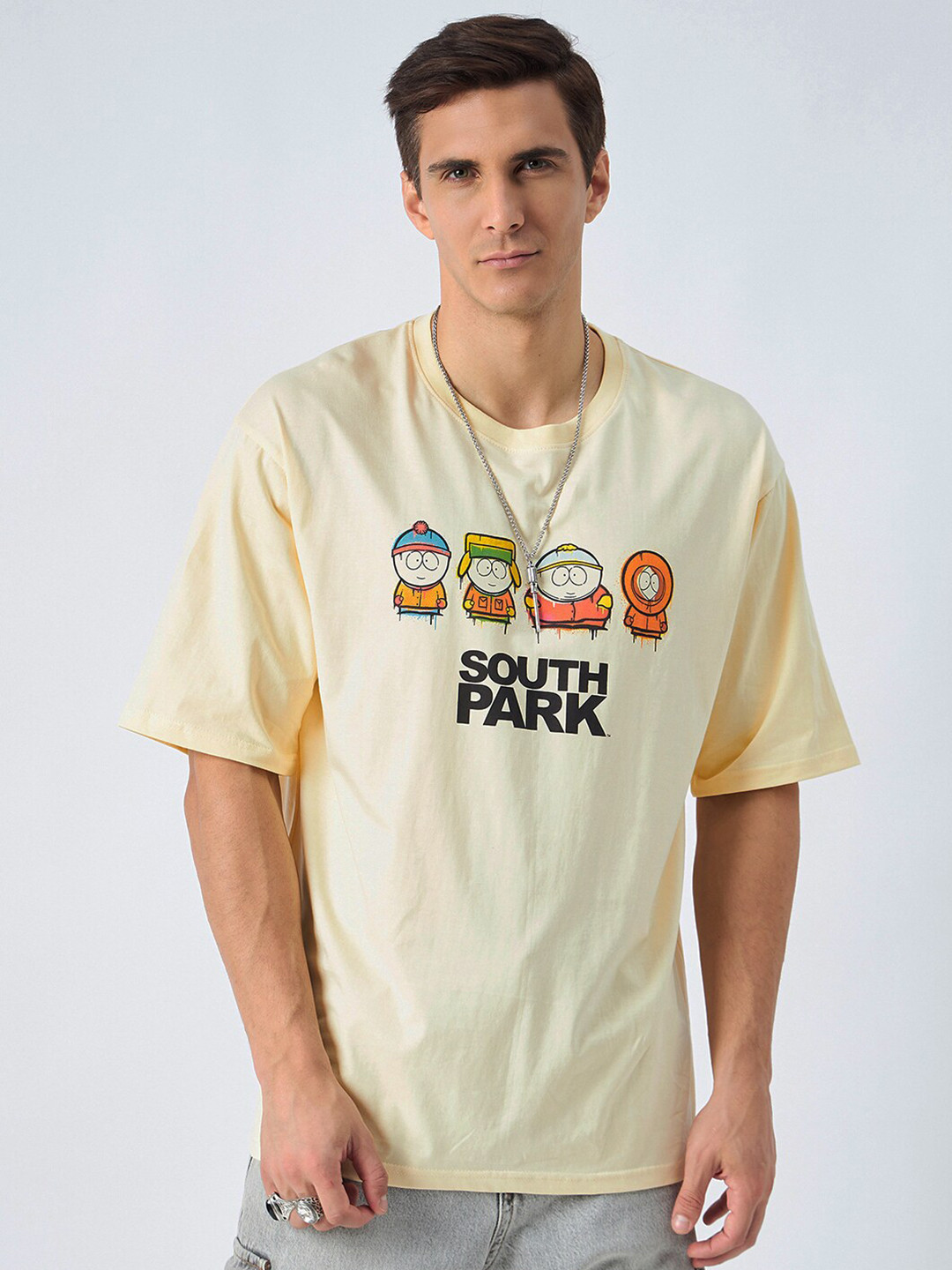 

COLOR CAPITAL Typography Printed Oversized Pure Cotton T-shirt, Yellow