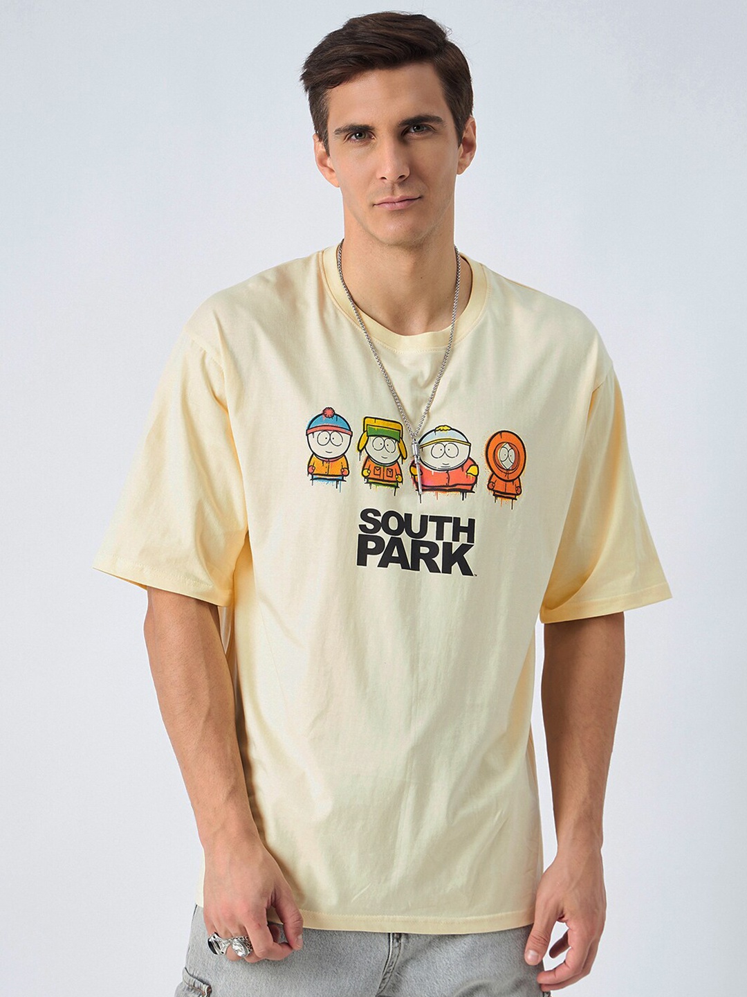 

COLOR CAPITAL Typography Printed Pure Cotton Oversized T-Shirt, Cream