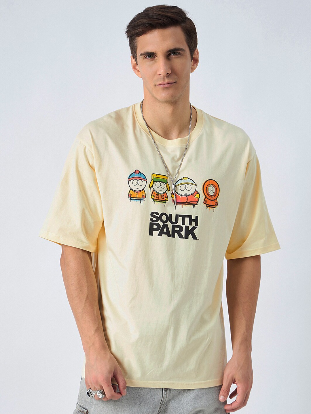 

COLOR CAPITAL Typography Printed Pure Cotton Oversized T-Shirt, Cream