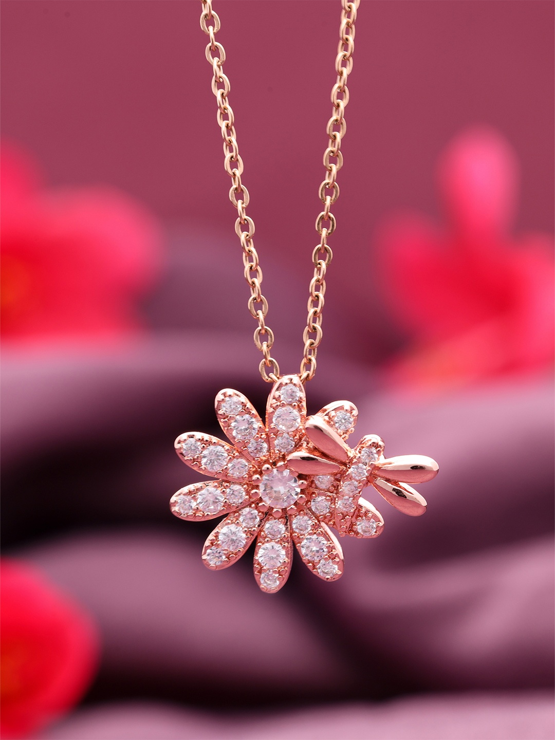 

Brado Jewellery Rhodium-Plated CZ Studded Necklace, Rose gold