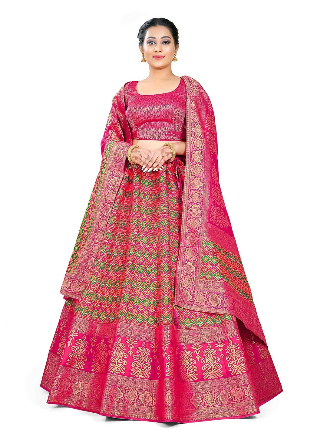 

HALFSAREE STUDIO Woven Design Silk Semi-Stitched Lehenga & Unstitched Blouse With Dupatta, Pink