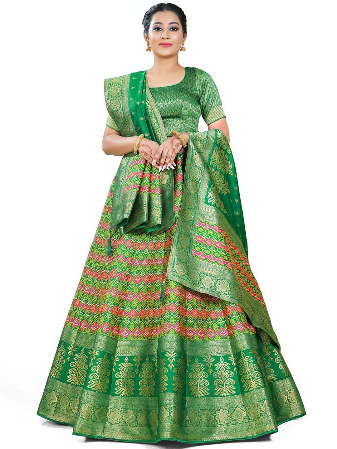 

HALFSAREE STUDIO Woven Design Semi-Stitched Lehenga & Unstitched Blouse With Dupatta, Green