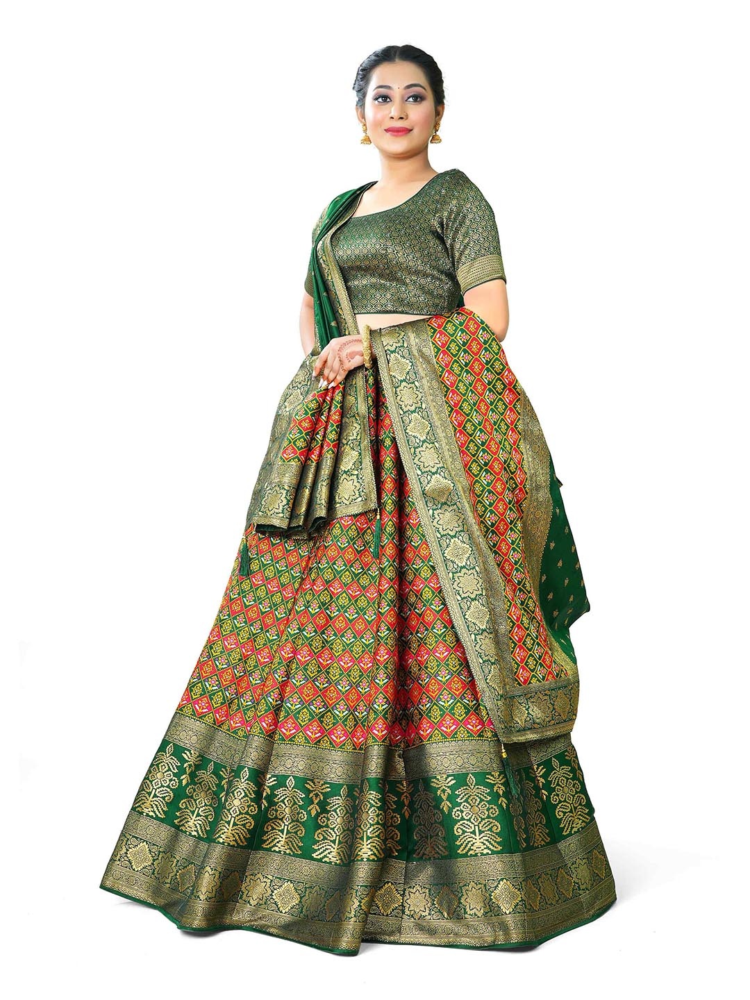 

HALFSAREE STUDIO Woven Design Semi-Stitched Lehenga & Unstitched Blouse With Dupatta, Green