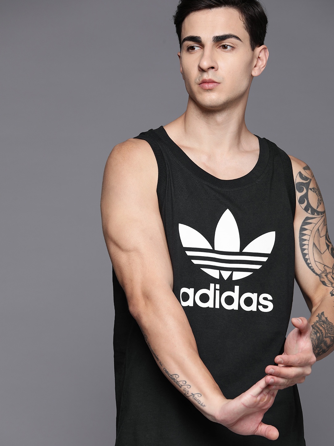 

ADIDAS Originals Classics Trefoil Brand Logo Printed Pure Cotton Tank Top, Black