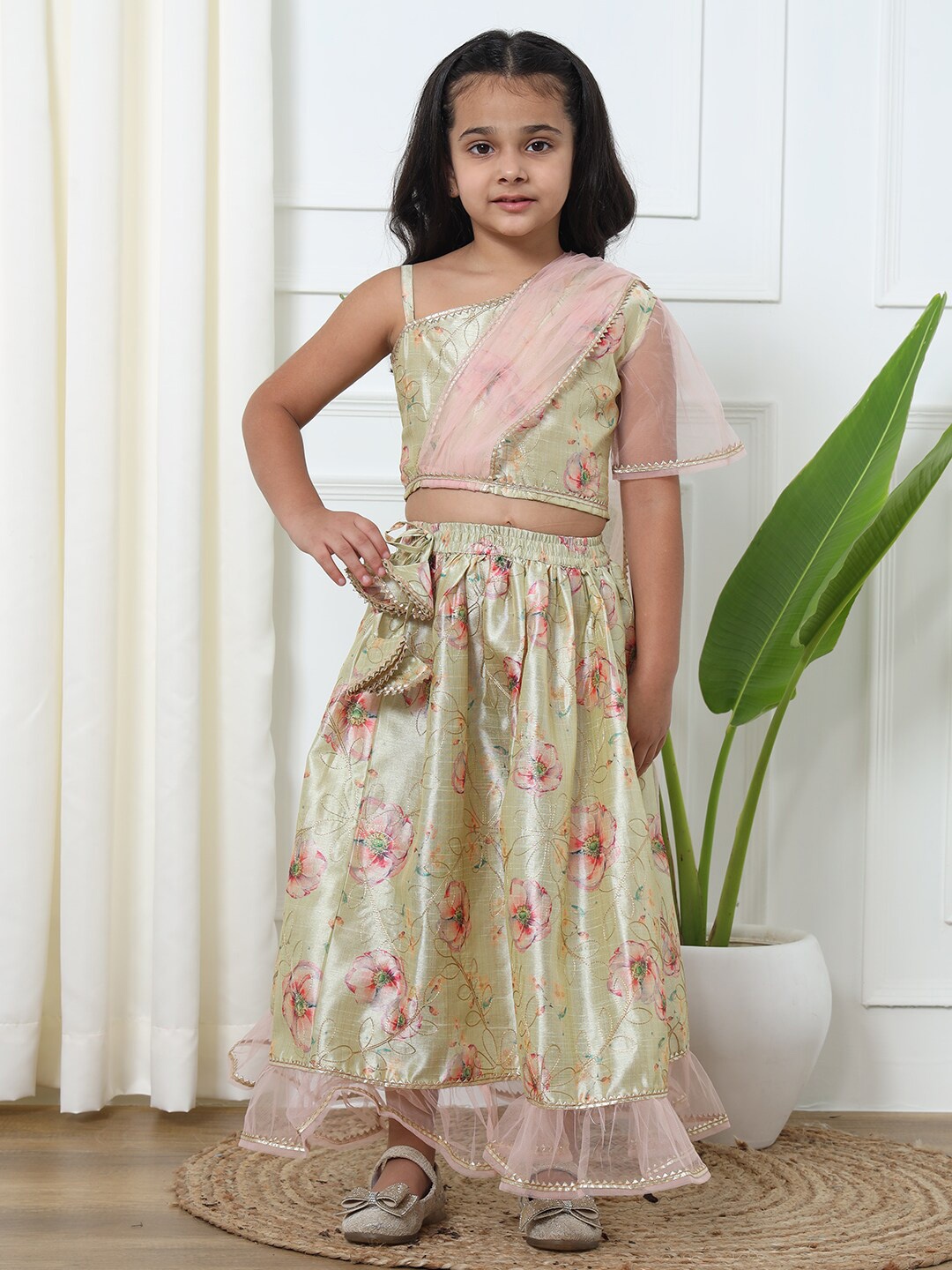 

Readiprint Girls Printed Flared Sleeves Ready to Wear Lehenga & Blouse, Yellow