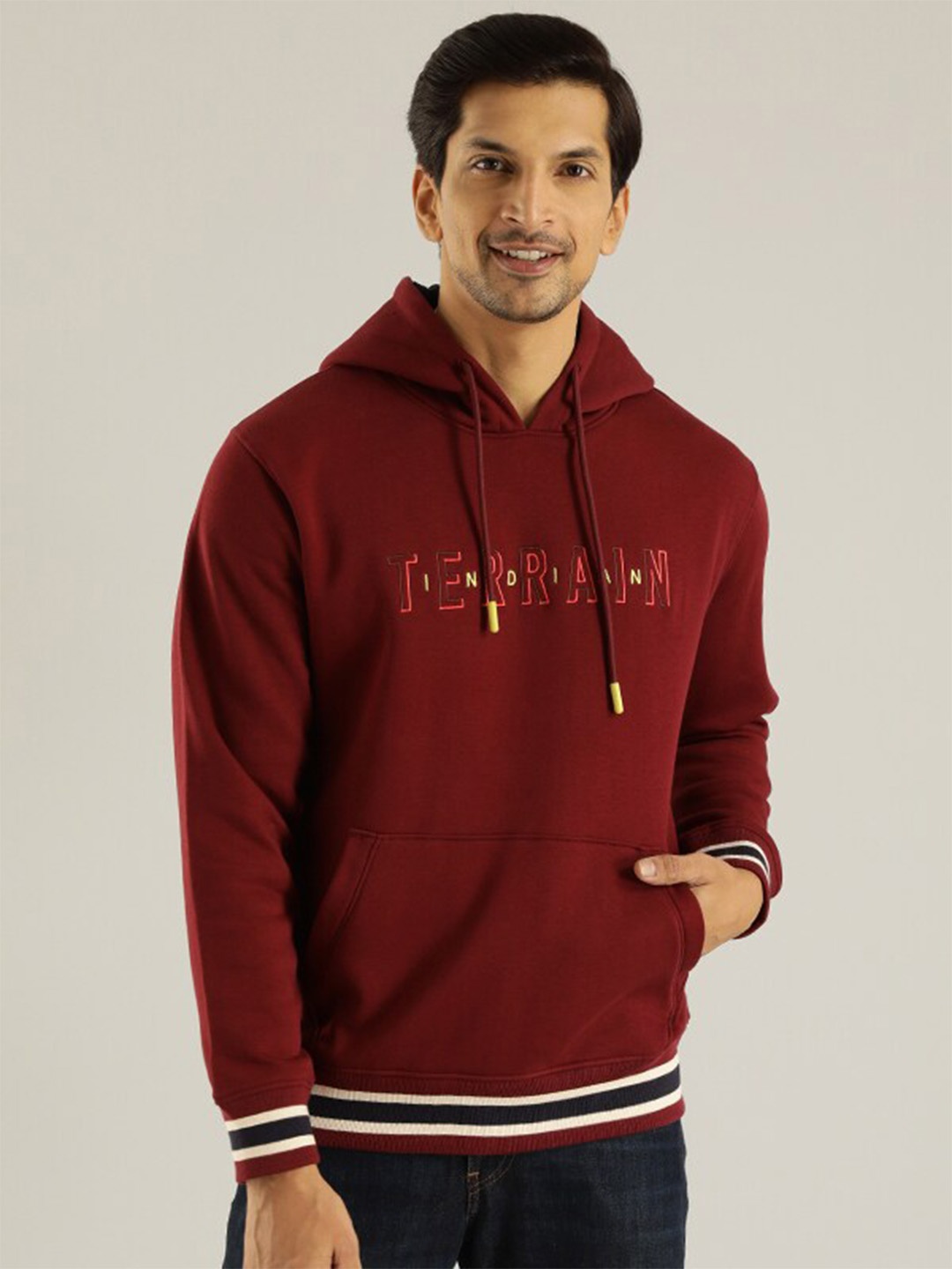 

Indian Terrain Typography Printed Hooded Cotton Sweatshirt, Purple