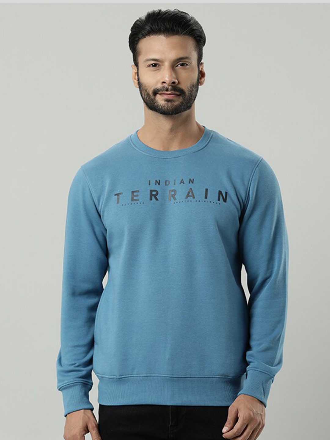 

Indian Terrain Typography Printed Cotton Sweatshirt, Teal