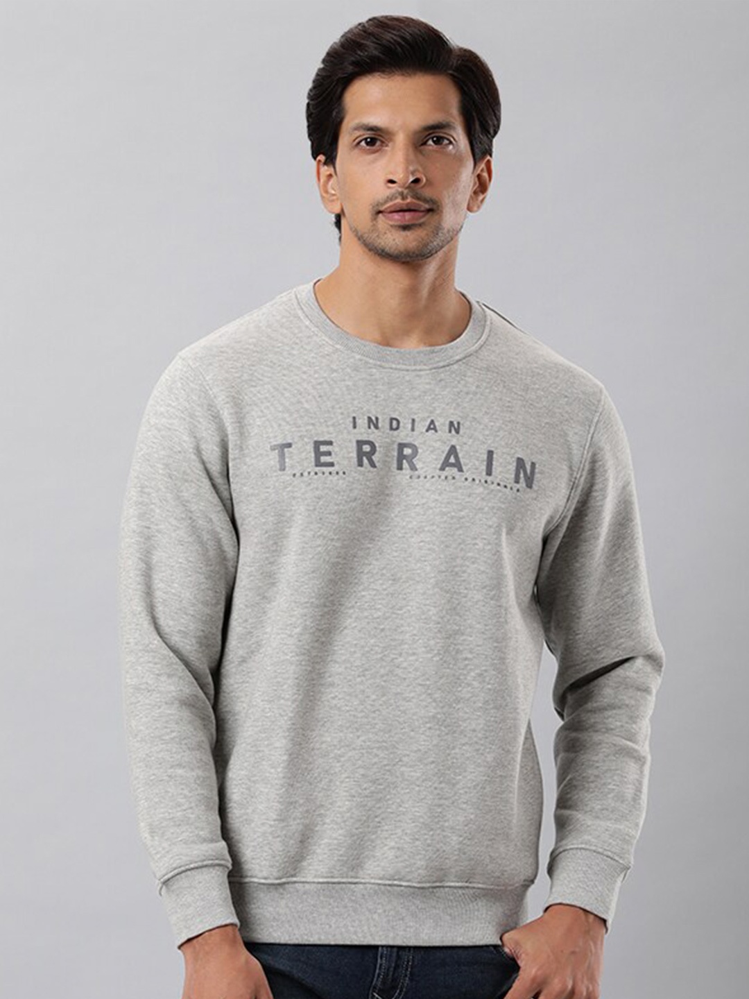 

Indian Terrain Typography Printed Cotton Sweatshirt, Grey