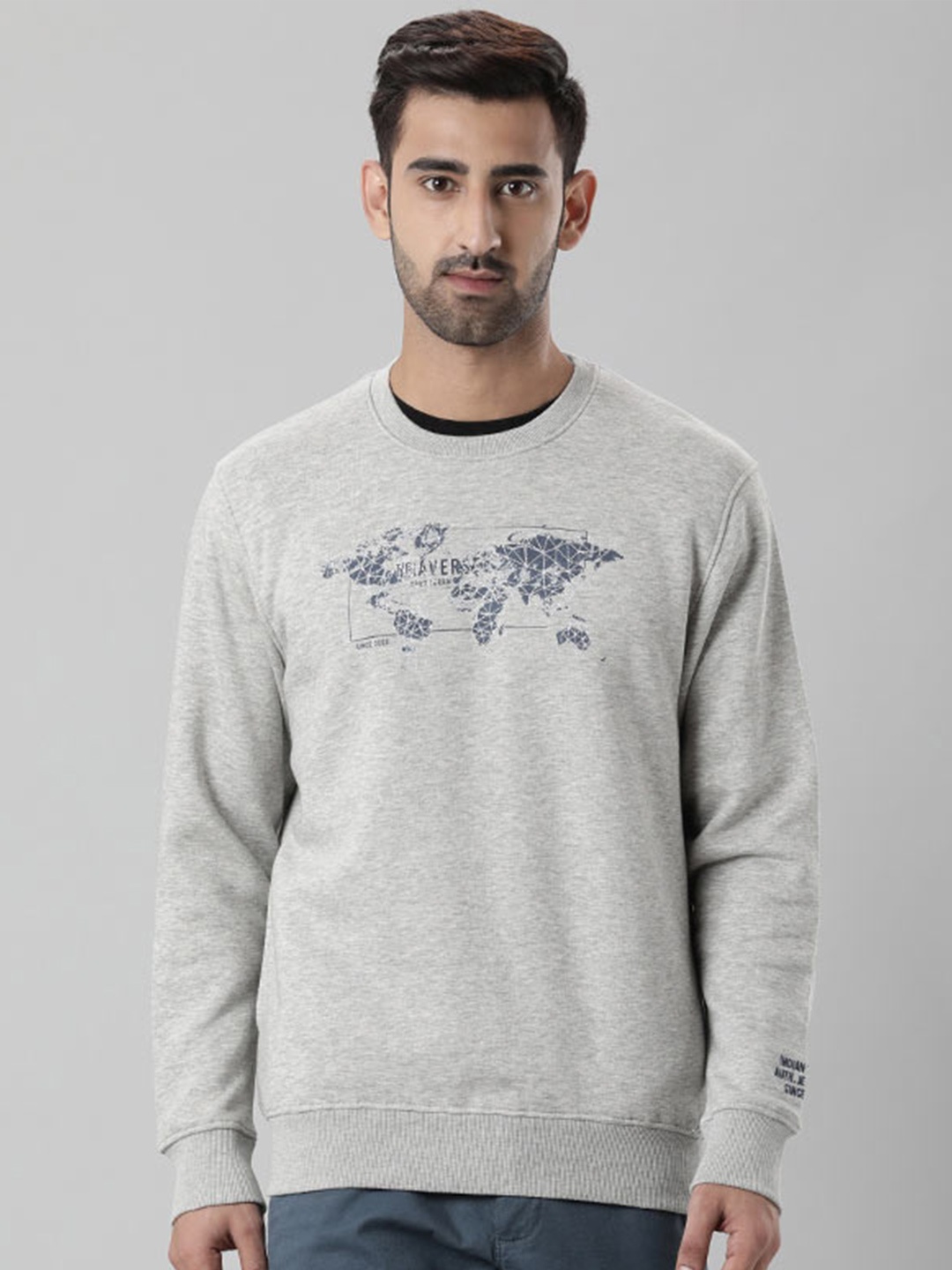 

Indian Terrain Graphic Printed Round Neck Sweatshirt, Grey