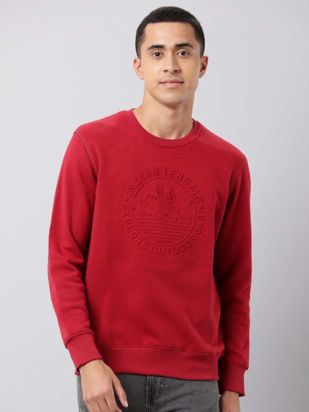 

Indian Terrain Printed Round Neck Sweatshirt, Red