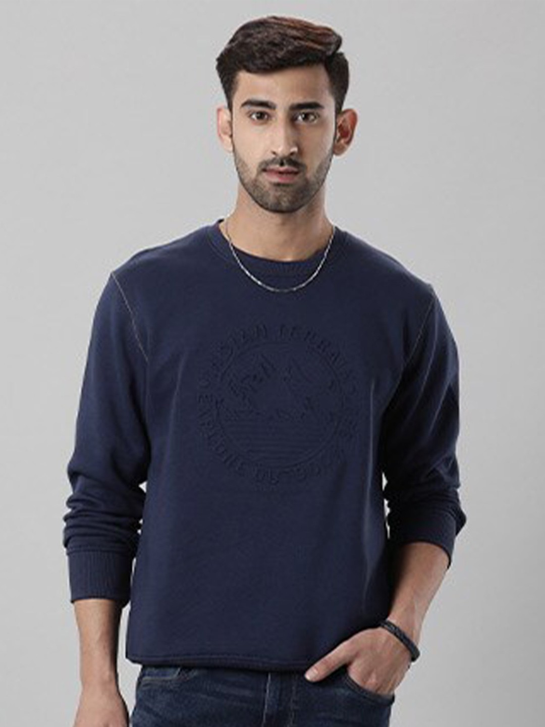 

Indian Terrain Round Neck Ribbed Hem Pullover, Navy blue